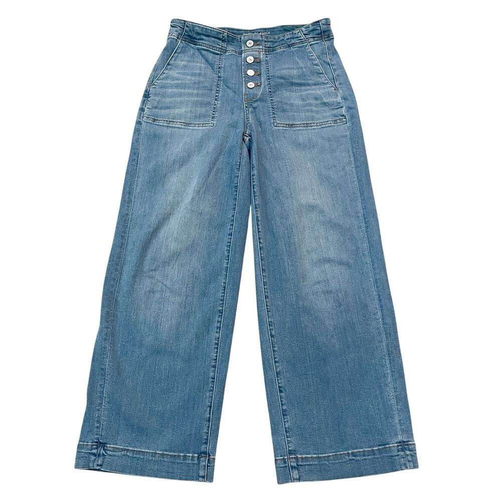 Chicos Wide Leg Ankle Jeans 00R/2R/XS Pull On Faux Button Utility Pocket Crop